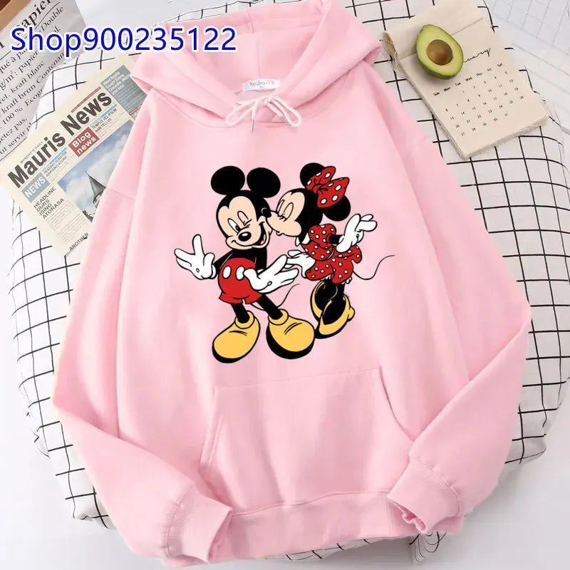 Sudadera con Capucha Estilo Harajuku para Mujer, Ropa Oversize con Estampado de Mickey y Minnie, Sudadera Hip Hop, Sudadera con Capucha con Corazón de San Valentín, Regalos