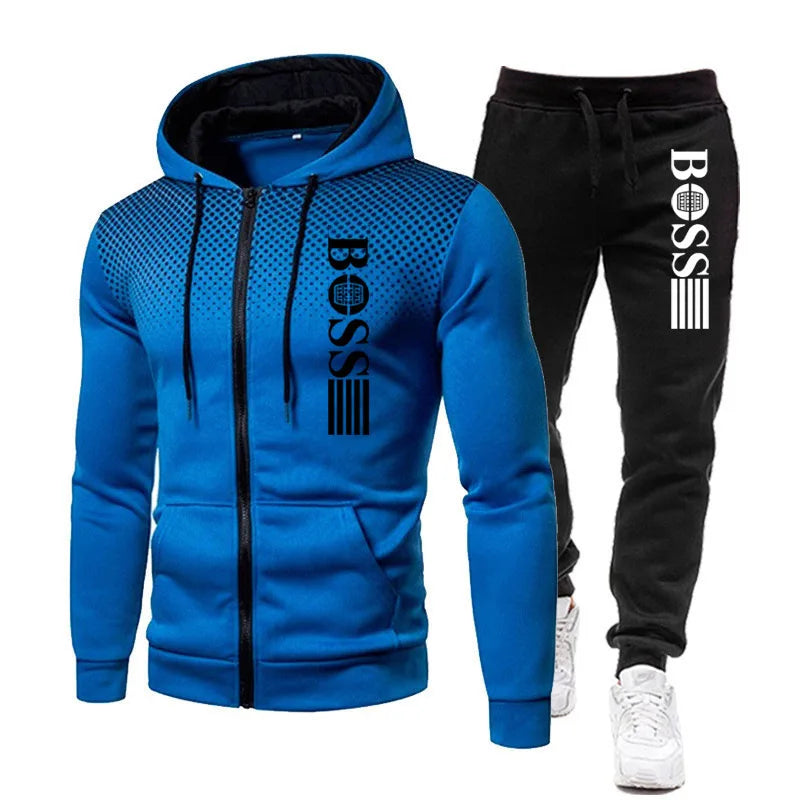 2025 Nueva sudadera con capucha con cremallera para hombre + conjunto de pantalones casuales para moda de otoño e invierno Ropa deportiva cálida y conjunto de dos piezas
