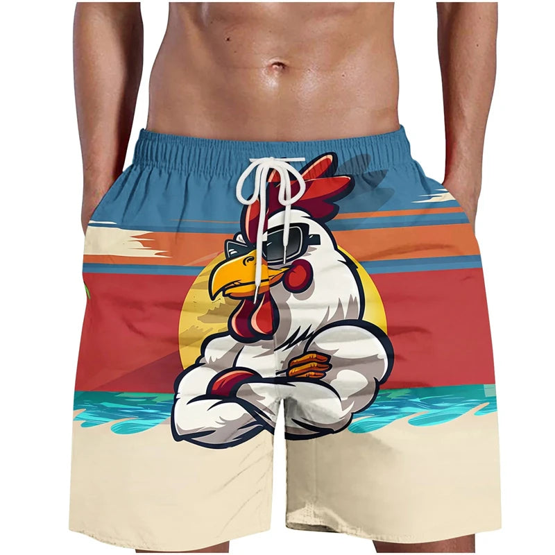 Pantalón Corto 3D Grafiti Gallo Hombre | Bañador Playa Transpirable