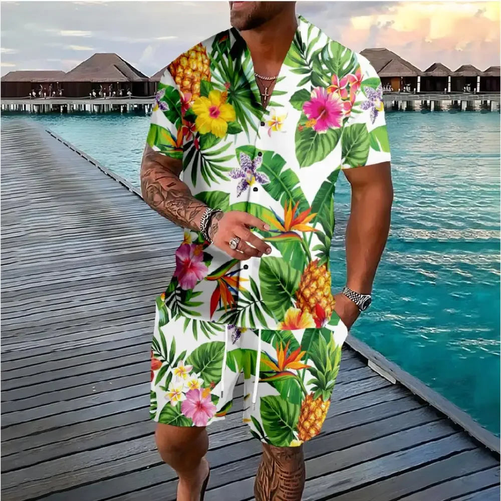 Conjunto Hawaiano 3D Hombre | Camisa y Pantalón Corto Playa