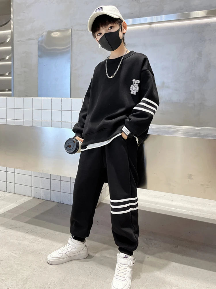 Conjunto de ropa de otoño para niños, sudaderas y pantalones a rayas, traje de 2 uds., jersey para chicas adolescentes, trajes superiores e inferiores, chándales