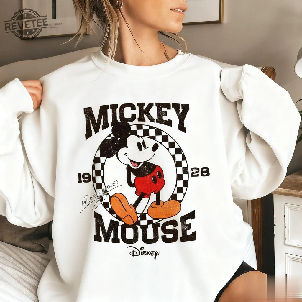 Otoño nuevo Vintage Mickey Mouse sudadera de cuello redondo mujeres de manga larga Top suelto Casual Jersey suéter ropa de calle Disney Unisex