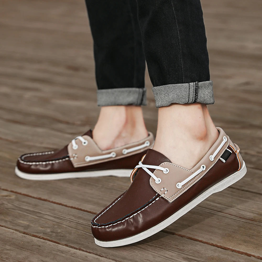 Zapatos mocasines con punta delantal de moda para hombre, cómodos antideslizantes para caminar al aire libre, viajar, primavera y verano