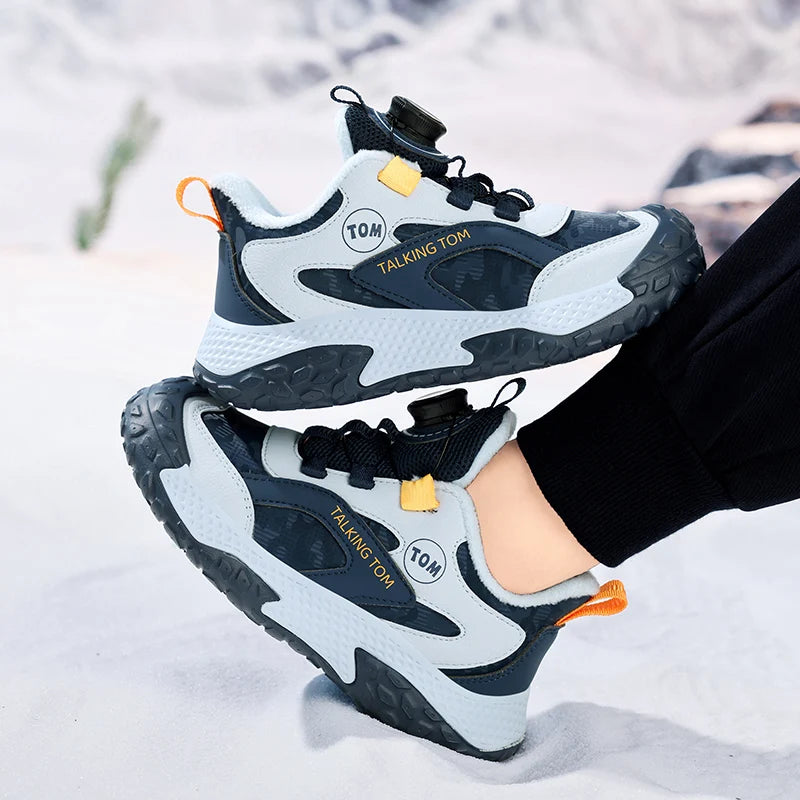 Zapatillas de deporte de felpa de invierno para niños, zapatos cálidos para caminar al aire libre, zapatos de nieve para niños, zapatillas deportivas informales de tenis de 4 a 12 años