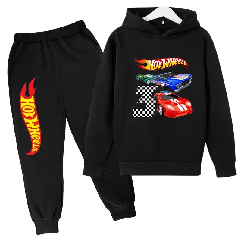 Ropa para niños Hot Wheels juego de coches Abrigo con capucha estampado 3-12 años niños niñas niño Top + Pantalones sudadera de moda ropa deportiva Casual