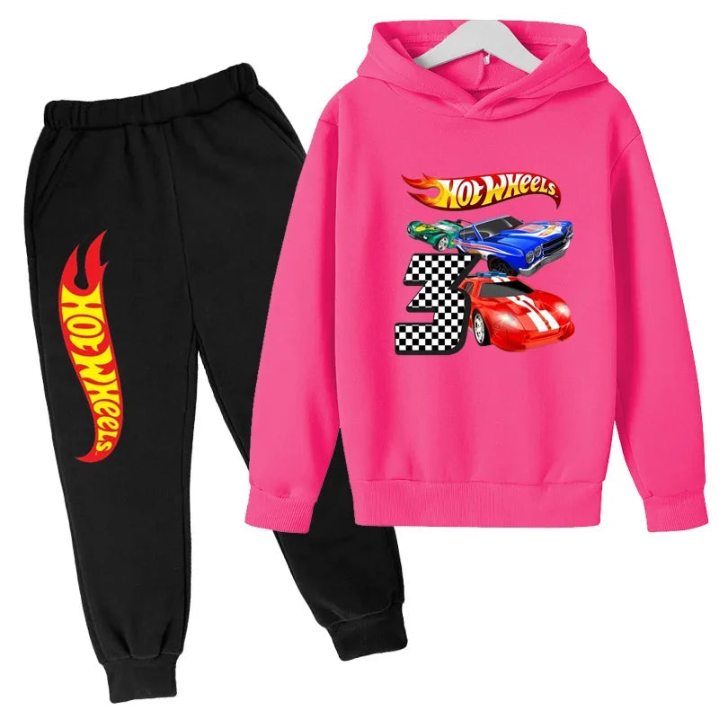 Ropa para niños Hot Wheels juego de coches Abrigo con capucha estampado 3-12 años niños niñas niño Top + Pantalones sudadera de moda ropa deportiva Casual