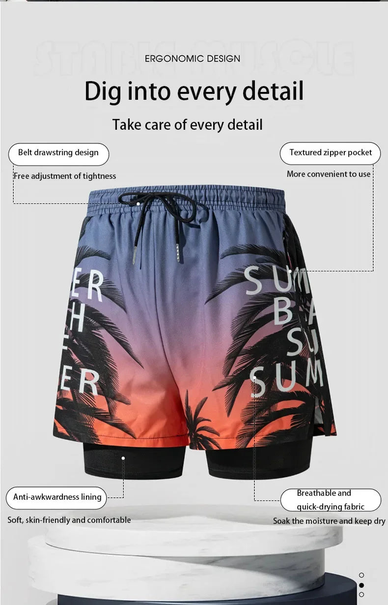 Nuevo Bañadores para hombre, pantalones cortos de baño de doble capa, antivergüenza, forrados con pantalones de playa profesionales, equipo de natación para adultos