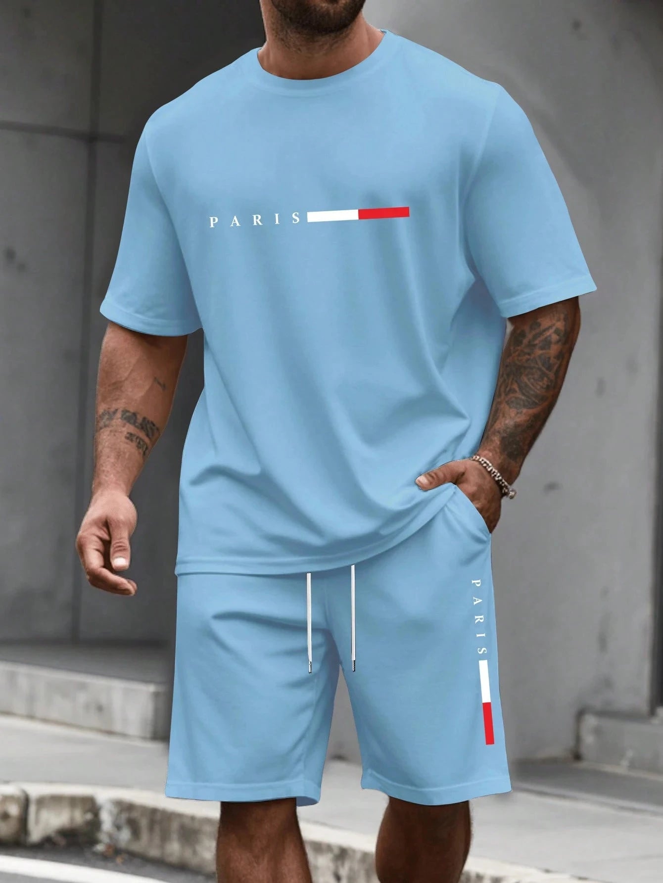 Chándal de hombre 2 piezas  Conjunto de camisa y pantalones cortos de manga corta con cuello redondo, traje para correr para hombre, camisetas de talla grande, ropa para hombre, camiseta de verano