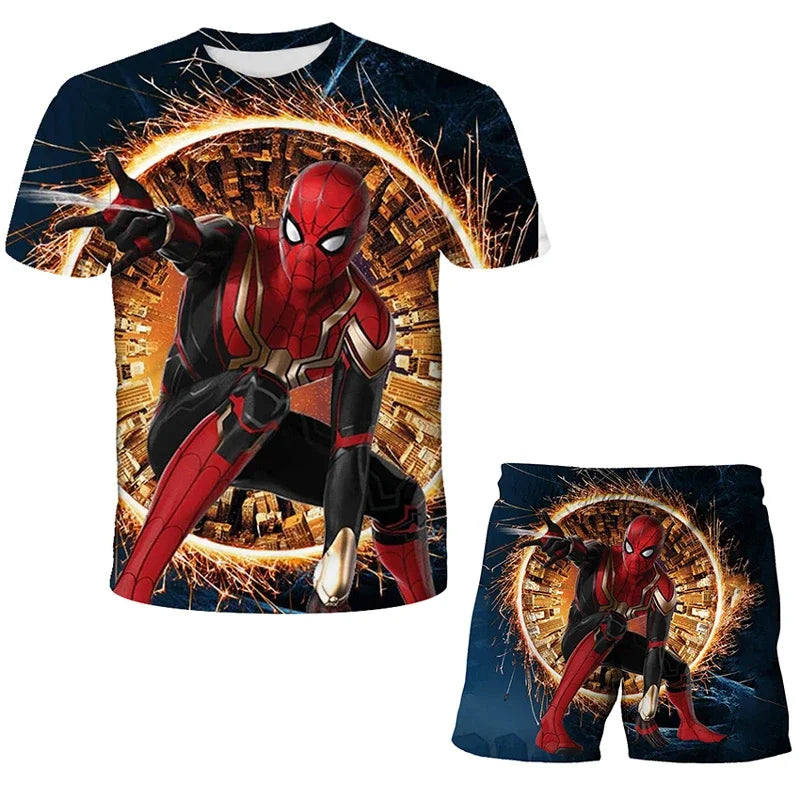 Conjunto de 2 piezas de camiseta y pantalones cortos transpirables para niños, diseño de Spider-Man, Marvel, Hulk, Iron Man, Spiderman