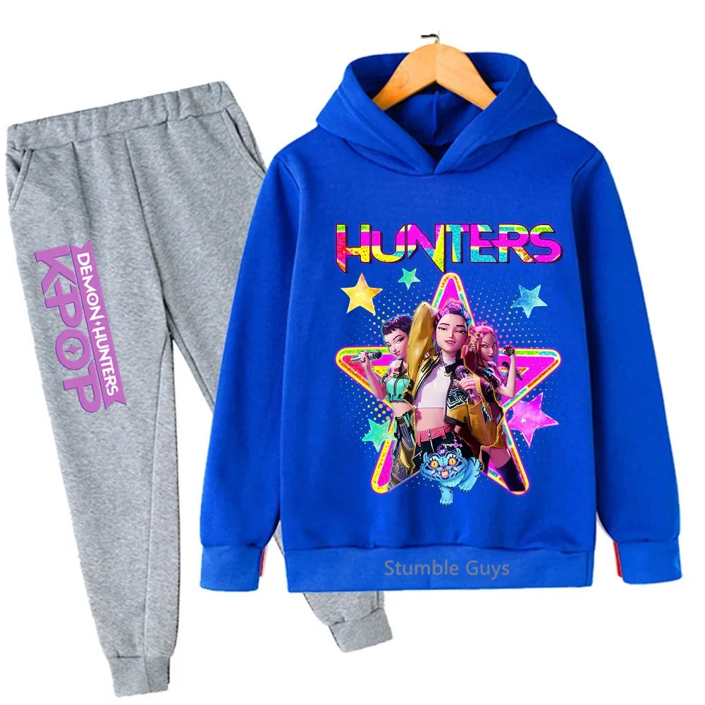 Conjunto de sudadera con capucha Kpop Demon Hunters, ropa deportiva para niños y niñas de 3 a 12 años, ropa de Anime de otoño