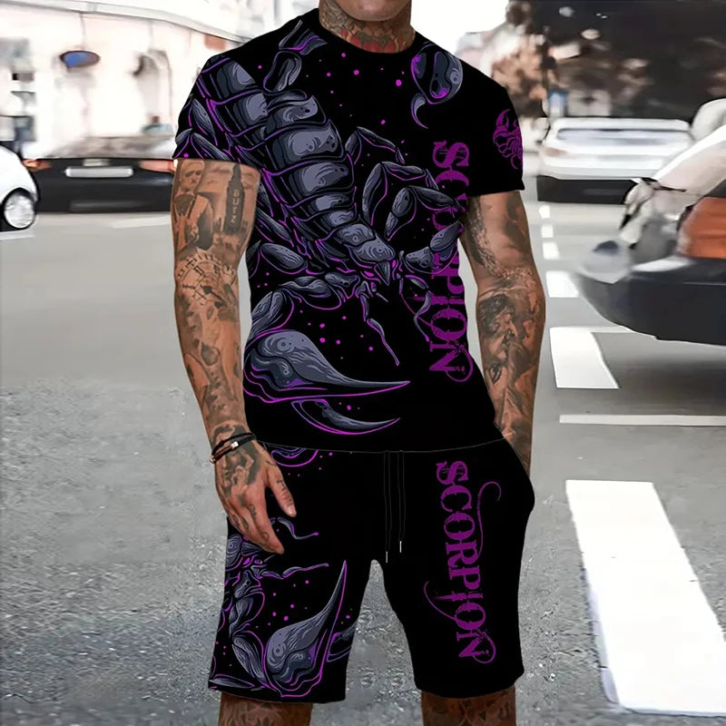 Conjunto Verano Hombre - Camiseta y Pantalón Corto Estampado Tigre 3D