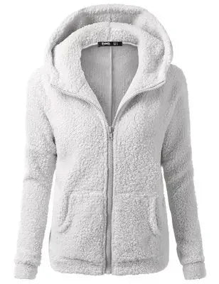 Chaqueta con capucha de primavera y otoño para mujer, sudaderas con capucha informales cálidas para mujer, sudadera con cremallera, abrigo de lana suave de Color sólido para mujer