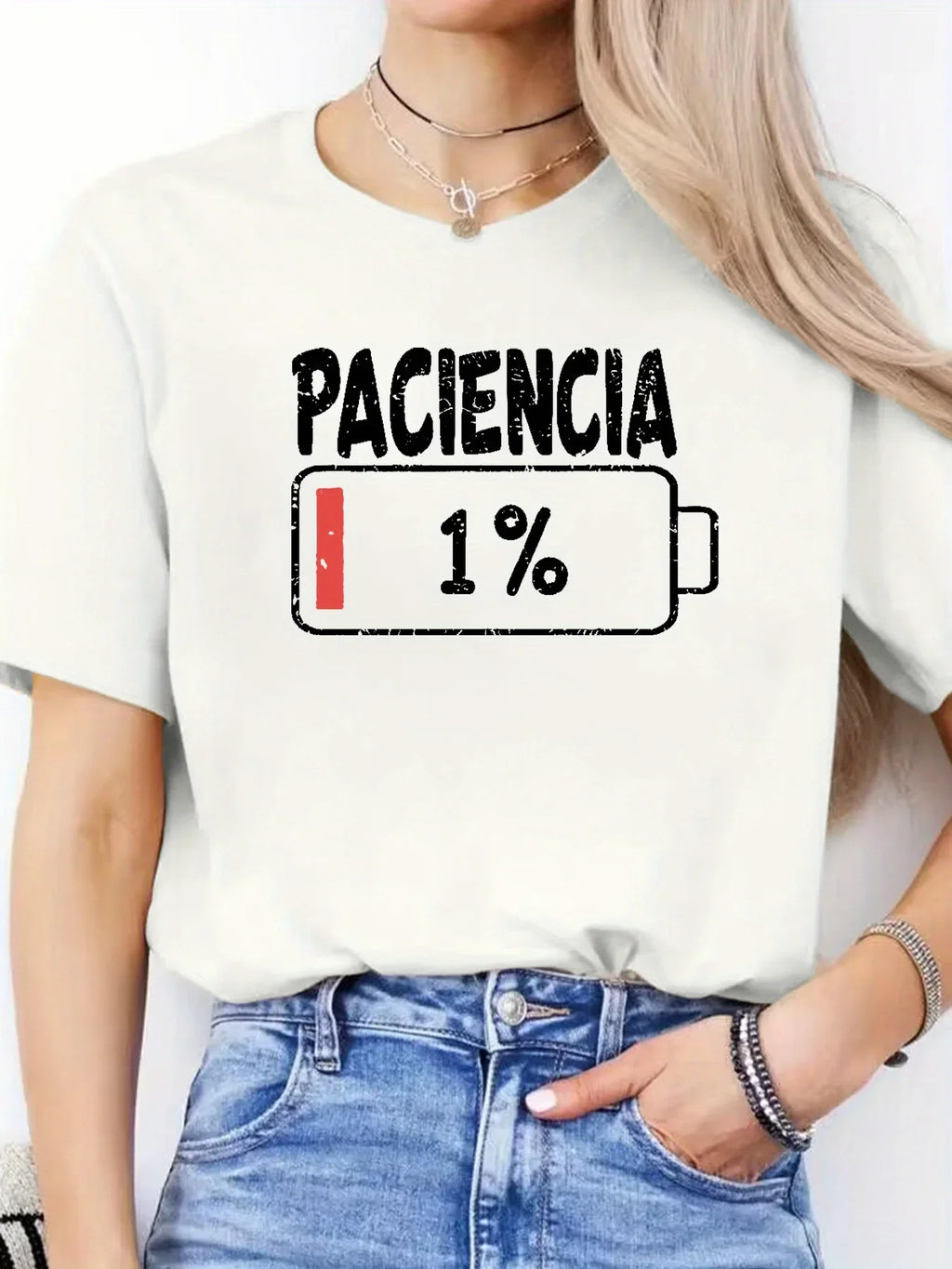Camiseta de moda para mujer, camiseta informal transpirable de manga corta con cuello redondo y estampado de letras españoles vibrantes para mujer