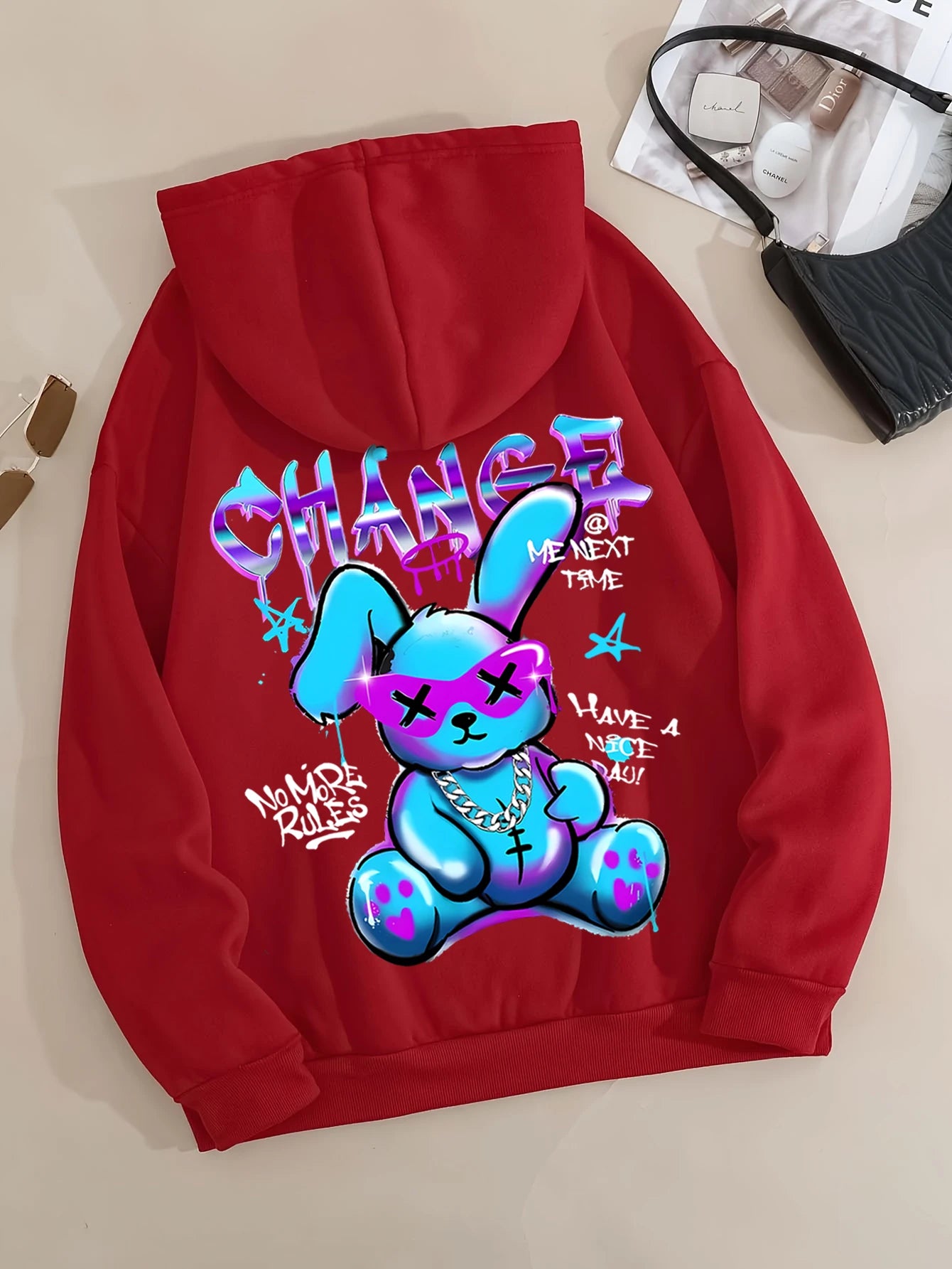 Sudadera con estampado de dibujos animados de conejo para mujer, Sudadera con capucha de calle que combina con todo, sudaderas informales con cuello redondo, jersey, ropa de gran tamaño