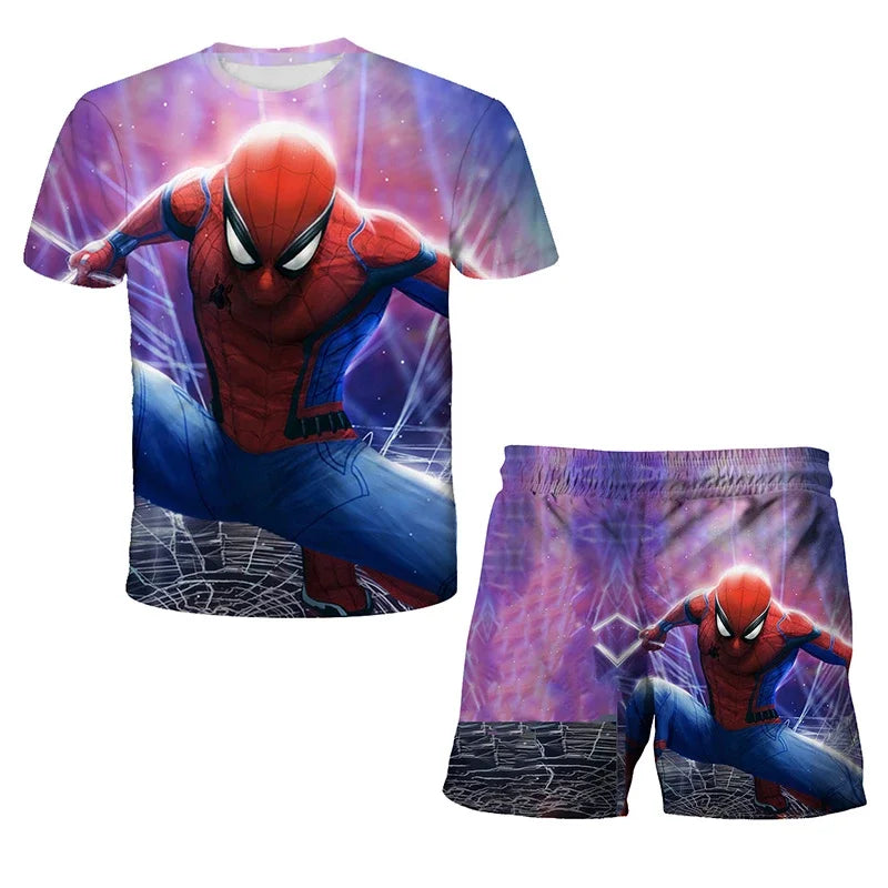 Conjunto de 2 piezas de camiseta y pantalones cortos transpirables para niños, diseño de Spider-Man, Marvel, Hulk, Iron Man, Spiderman