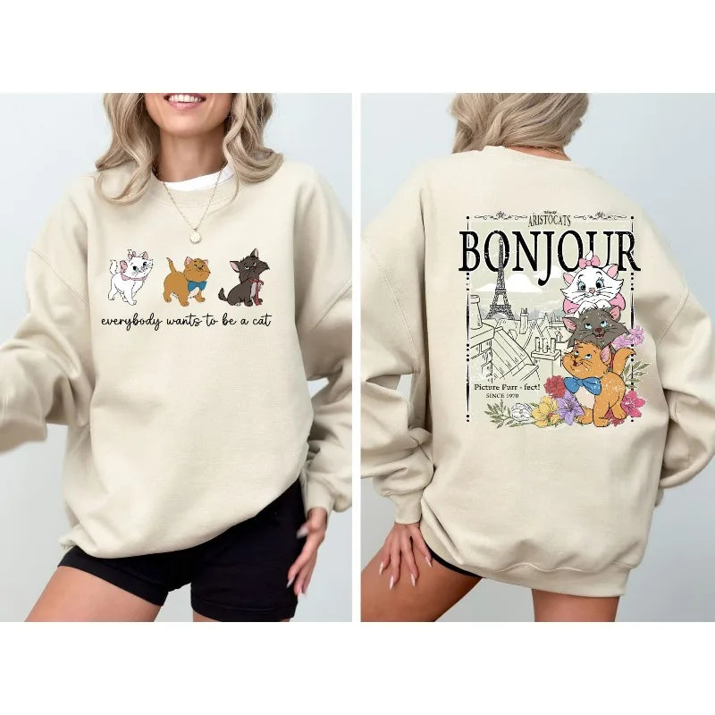 Todo el mundo quiere ser un sudadera de gato, sudadera de gatos de Disney, sudadera de los Aristogatos de Disney, suéter de Aristogatos Marie Cat