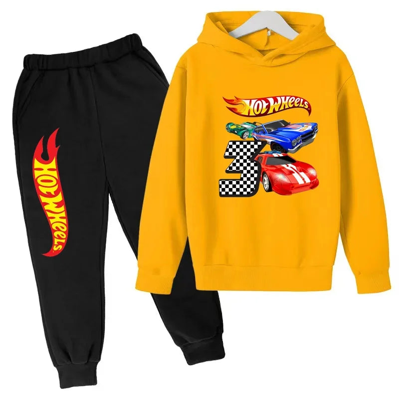 Ropa para niños Hot Wheels juego de coches Abrigo con capucha estampado 3-12 años niños niñas niño Top + Pantalones sudadera de moda ropa deportiva Casual
