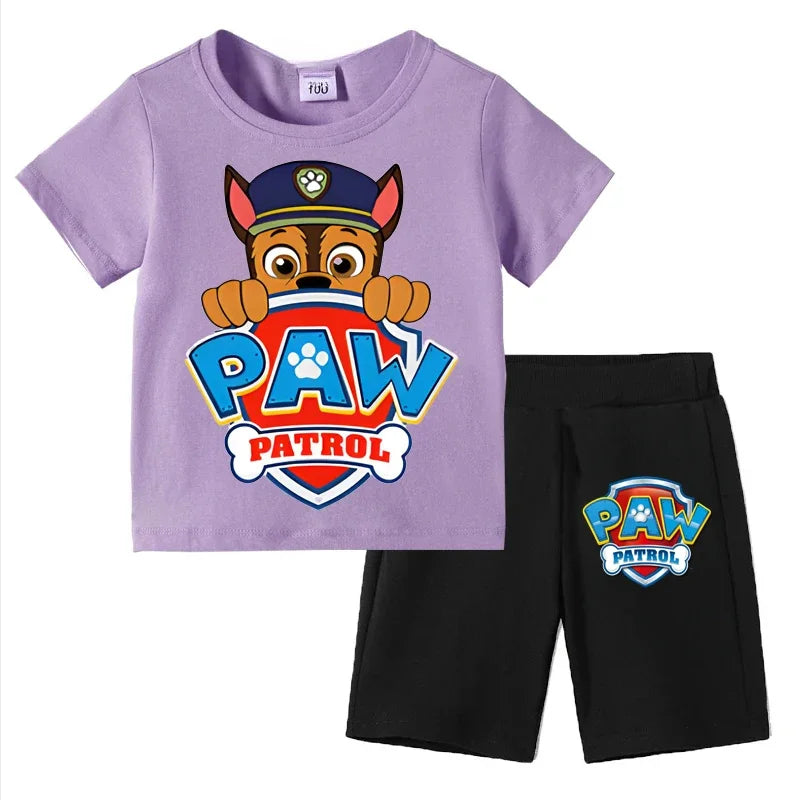Conjunto de Patrulla Canina para niños, camiseta de manga corta, Top + pantalones cortos, trajes de 2 piezas, traje de dibujos animados para niños de 3 a 8 años, ropa para niños para verano