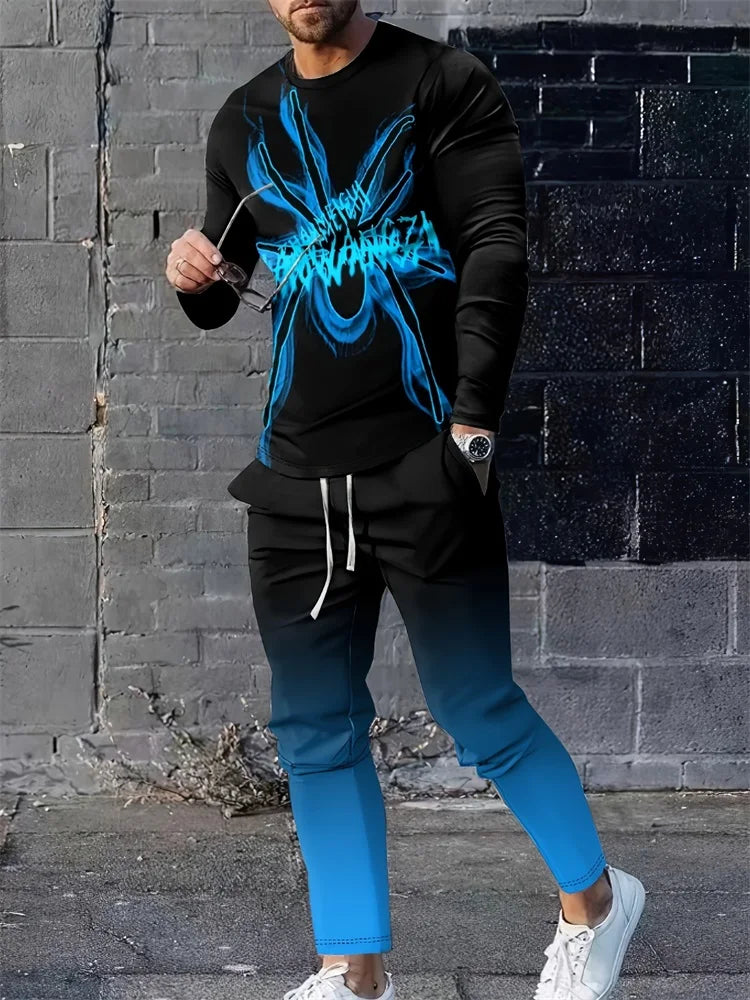 Camiseta de manga larga para hombre, conjuntos de pantalones informales para todos los días, con estampado de los indios africanos, a la moda, primavera y otoño