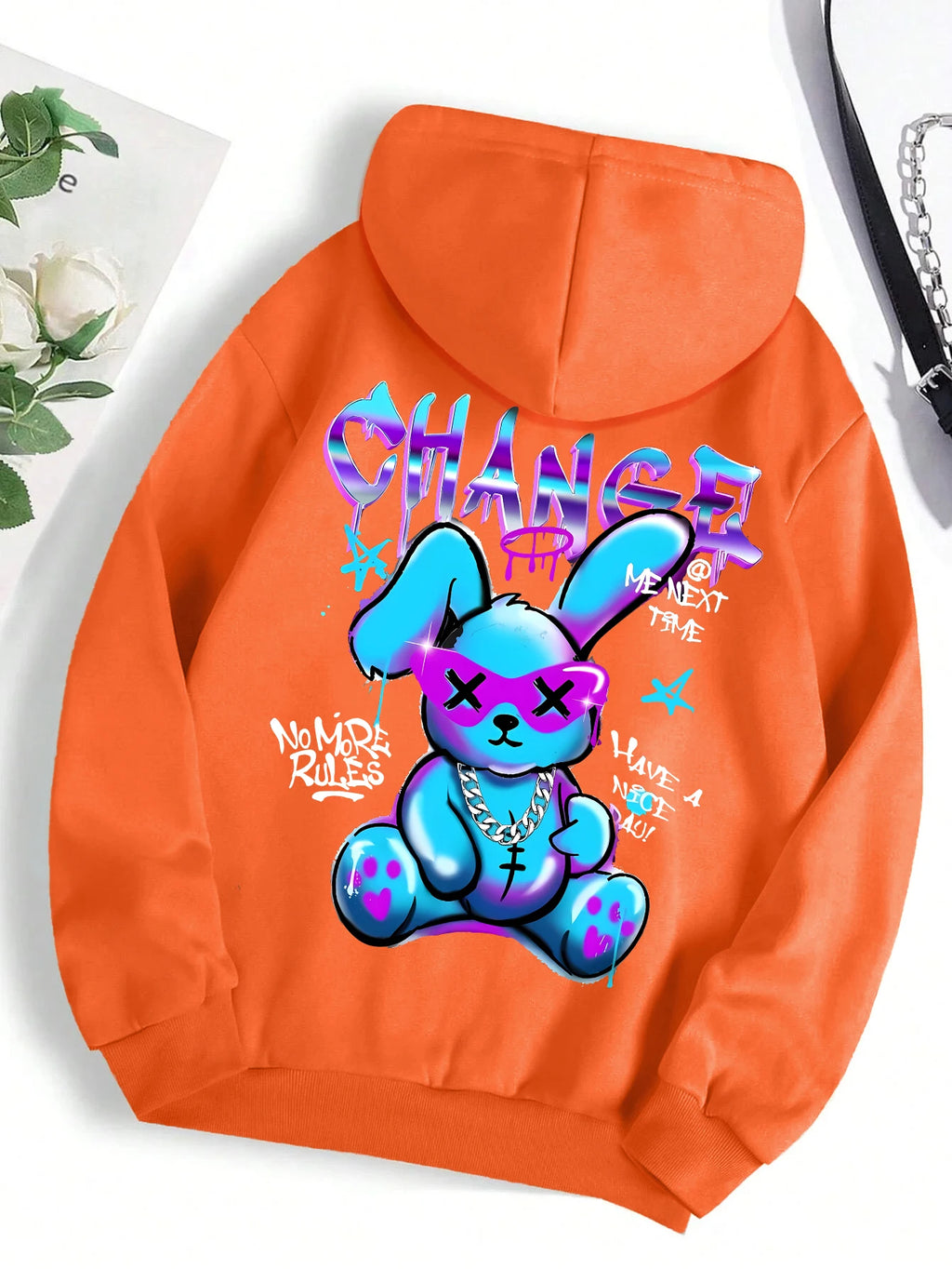 Sudadera con estampado de dibujos animados de conejo para mujer, Sudadera con capucha de calle que combina con todo, sudaderas informales con cuello redondo, jersey, ropa de gran tamaño