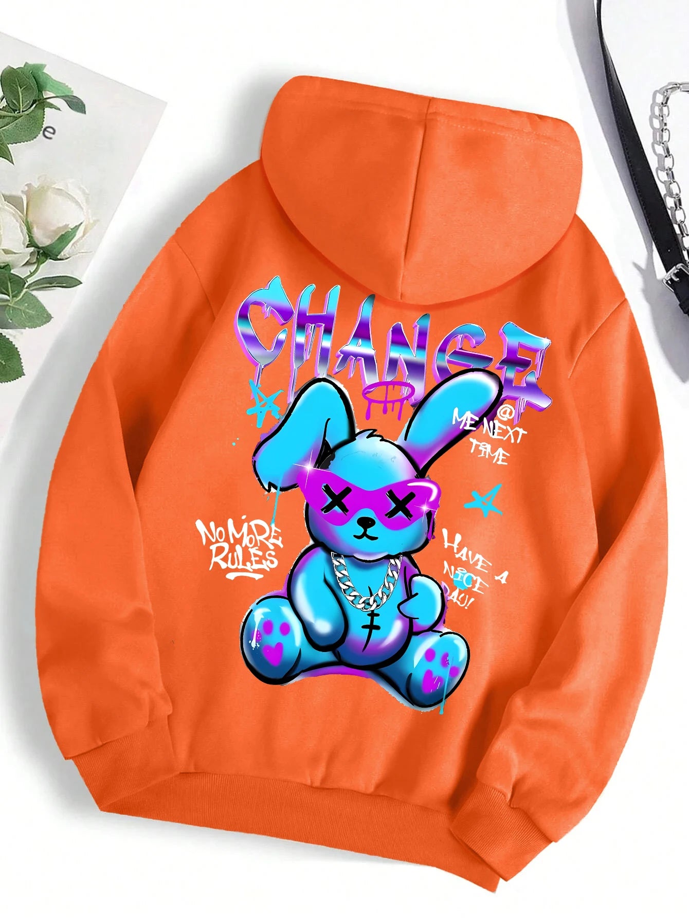 Sudadera con estampado de dibujos animados de conejo para mujer, Sudadera con capucha de calle que combina con todo, sudaderas informales con cuello redondo, jersey, ropa de gran tamaño