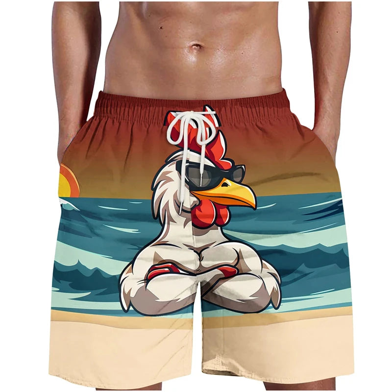 Pantalón Corto 3D Grafiti Gallo Hombre | Bañador Playa Transpirable