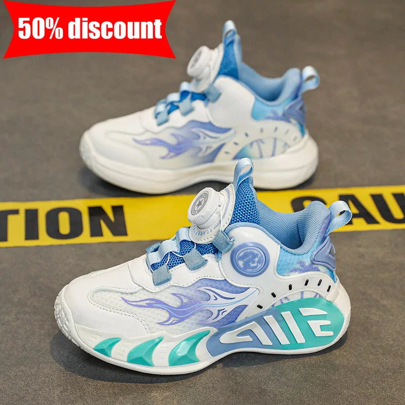 Zapatos Deportivos para Niños, Nuevos Zapatos de Baloncesto con Hebilla de Perilla, Antideslizantes, Resistentes al Desgaste, Transpirables, de Malla Deportiva, para Caminar