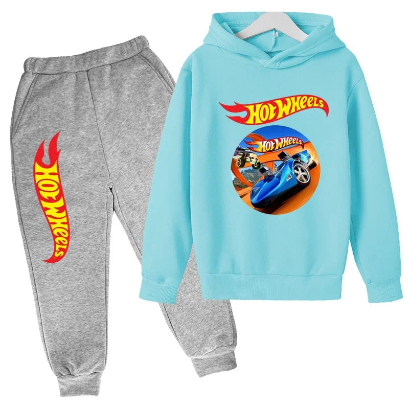Ropa para niños Hot Wheels juego de coches Abrigo con capucha estampado 3-12 años niños niñas niño Top + Pantalones sudadera de moda ropa deportiva Casual