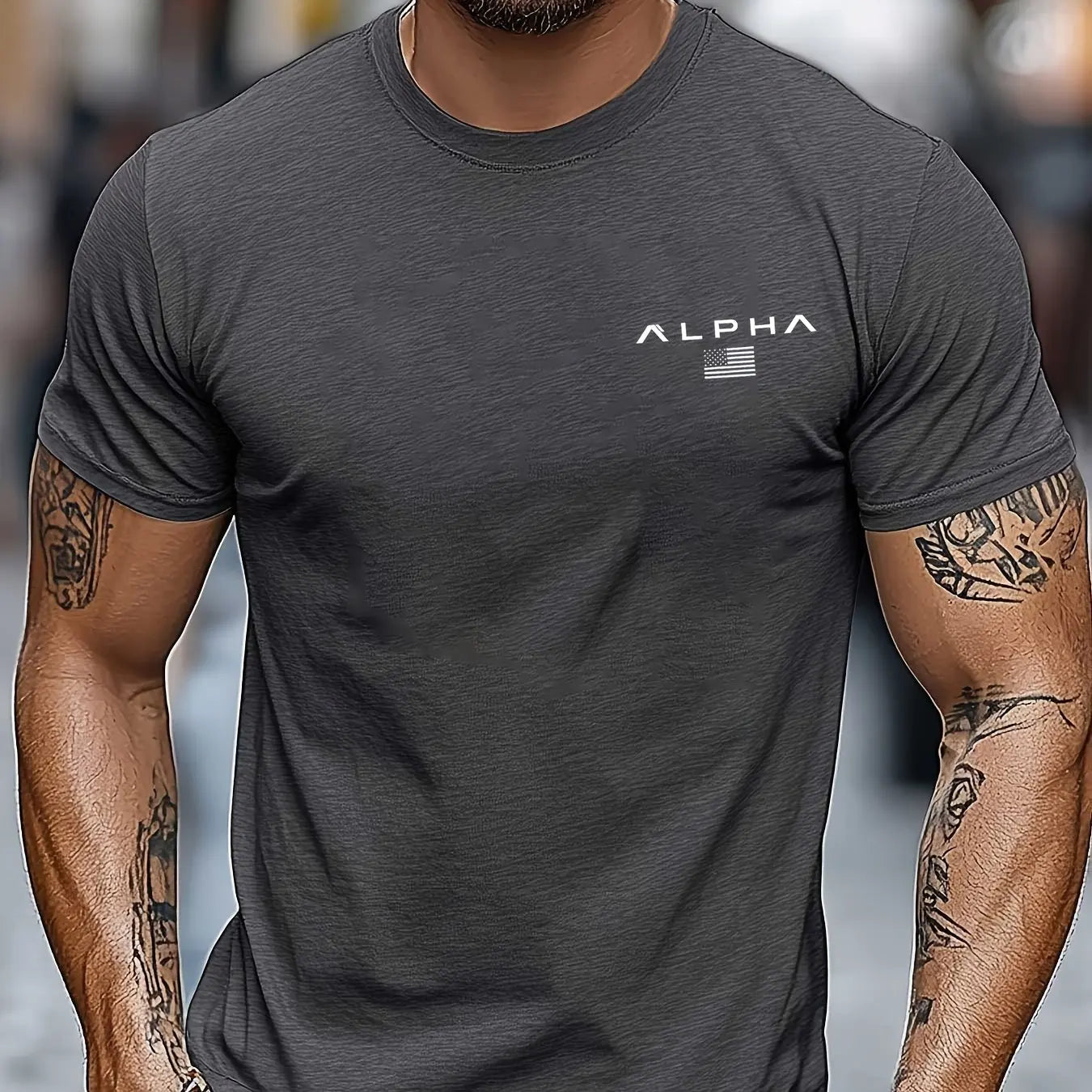 Camiseta de manga corta con cuello redondo y estampado de patrón ALPHA para hombre, 100% de algodón, informal, a la moda, deportiva, holgada, de verano