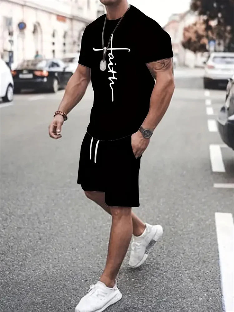 Conjunto Deportivo Hombre 2 Piezas | Camiseta + Pantalón Corto Estampado Playa