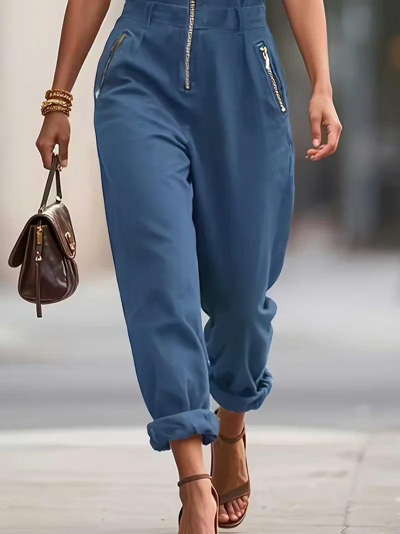 Monos para mujer 2026: Novedad primavera-verano, elegantes, con bolsillos, sin mangas, solapa, color liso, cremallera, ropa de mujer