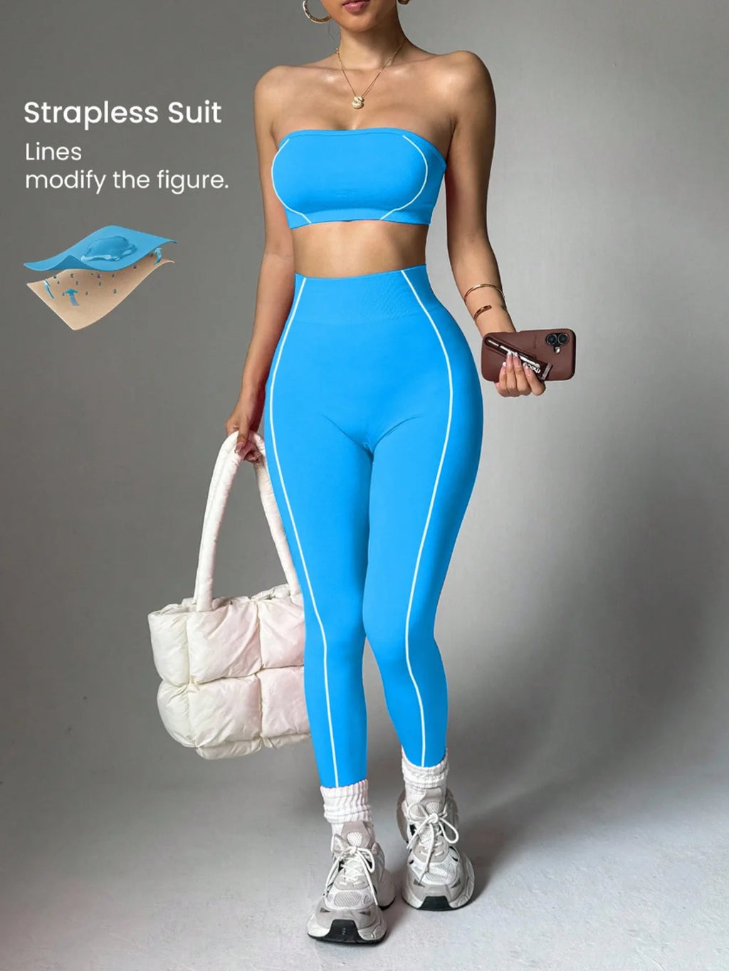 Conjunto Deportivo de 2 Piezas para Mujer: Sujetador Deportivo sin Tirantes y Leggings de Yoga de Cintura Alta con Relleno para Entrenamiento, Fitness y Gimnasio
