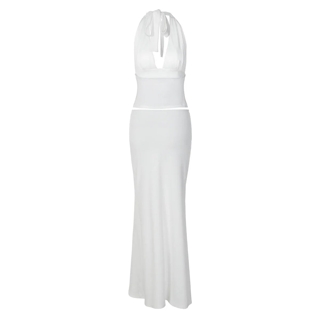 Conjunto de Vestido de 2 Piezas para Mujer Tuularose, Top Sexy con Cuello Halter y Falda con Tiras, Conjunto Elegante para Fiesta de Verano