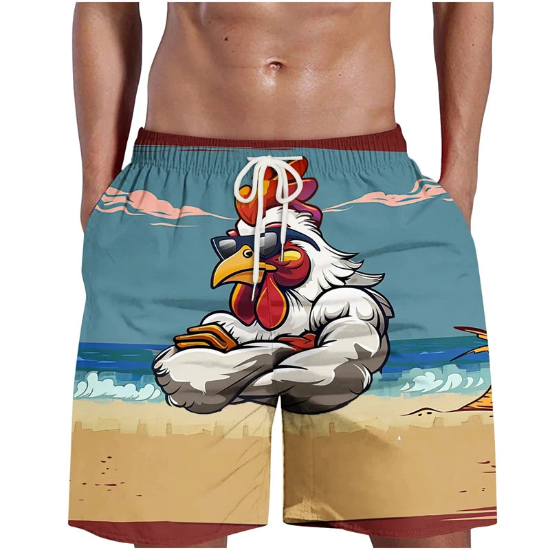 Pantalón Corto 3D Grafiti Gallo Hombre | Bañador Playa Transpirable