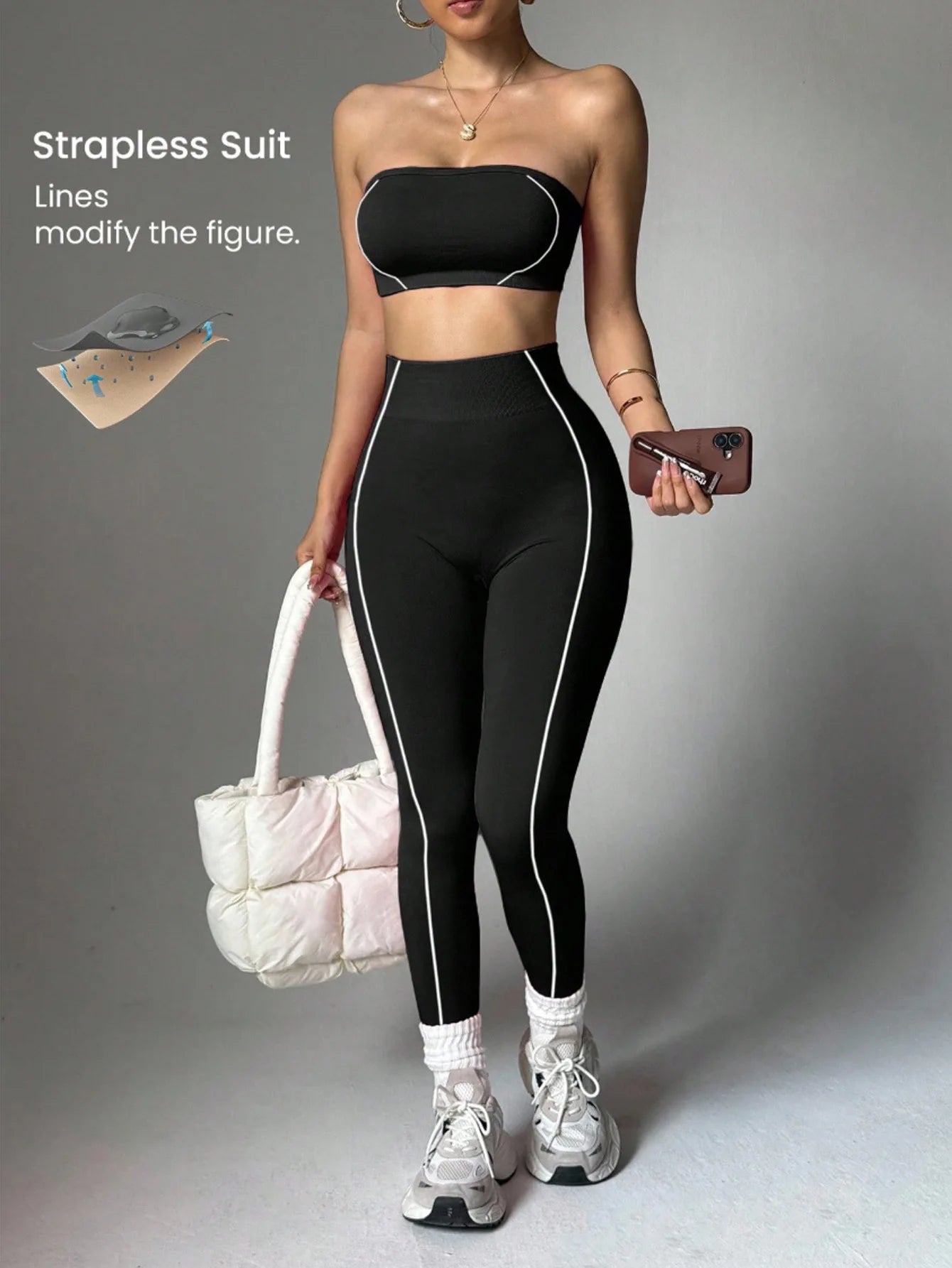 Conjunto Deportivo de 2 Piezas para Mujer: Sujetador Deportivo sin Tirantes y Leggings de Yoga de Cintura Alta con Relleno para Entrenamiento, Fitness y Gimnasio