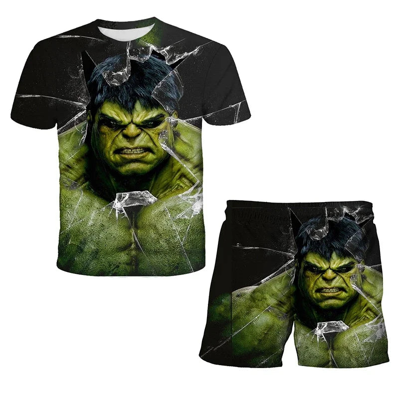Conjunto de 2 piezas de camiseta y pantalones cortos transpirables para niños, diseño de Spider-Man, Marvel, Hulk, Iron Man, Spiderman