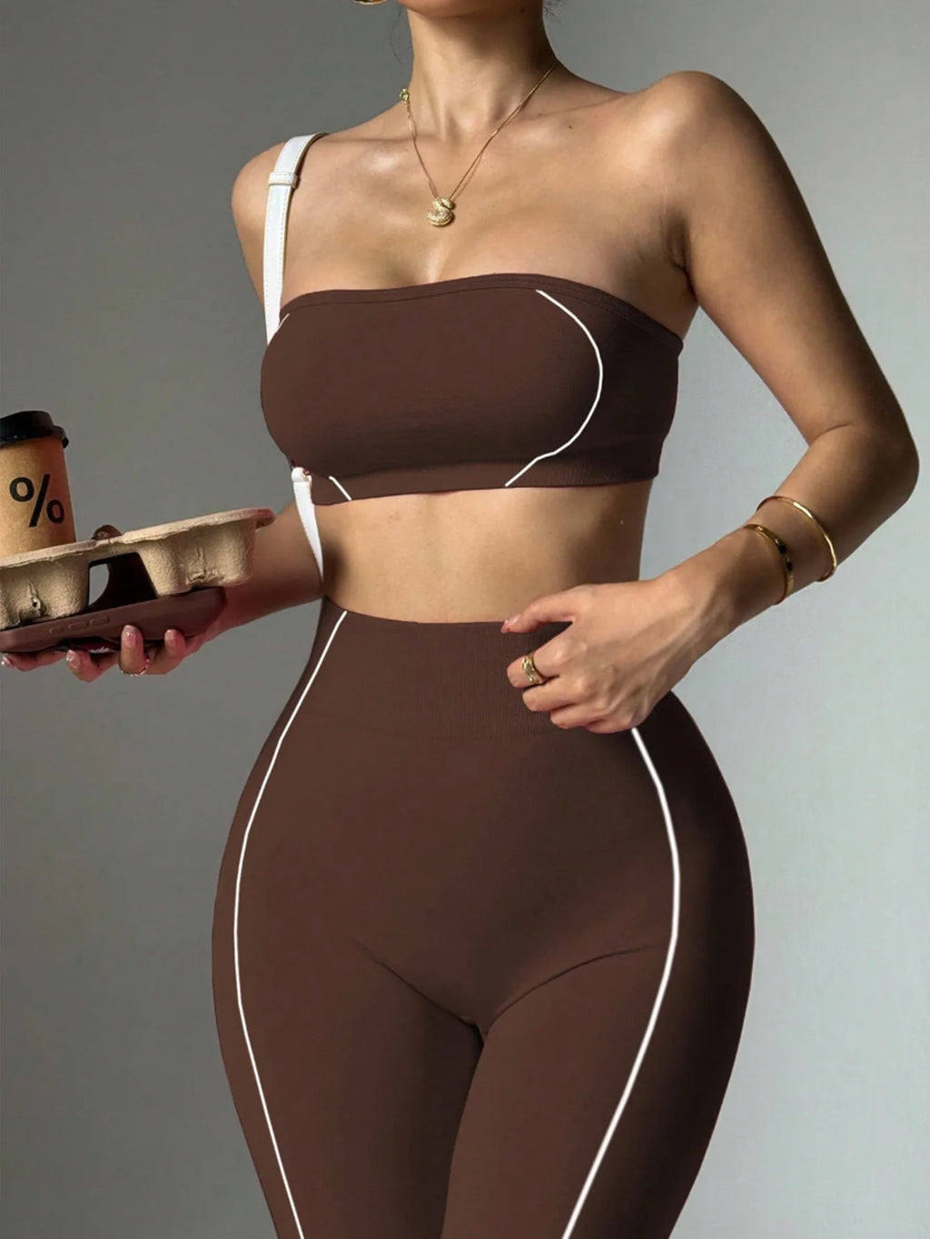 Conjunto Deportivo de 2 Piezas para Mujer: Sujetador Deportivo sin Tirantes y Leggings de Yoga de Cintura Alta con Relleno para Entrenamiento, Fitness y Gimnasio