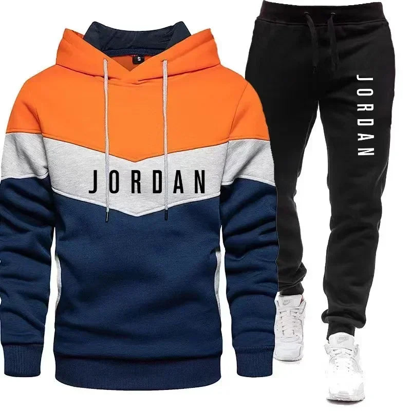 Nuevo jersey informal de otoño e invierno para hombre + Pantalones de dos piezas para correr al aire libre, sudadera con capucha a la moda para hombre, conjunto de ropa deportiva