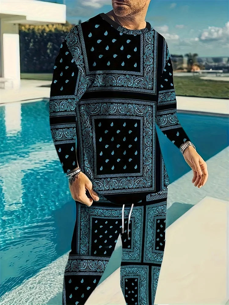 Camiseta de manga larga para hombre, conjuntos de pantalones informales para todos los días, con estampado de los indios africanos, a la moda, primavera y otoño