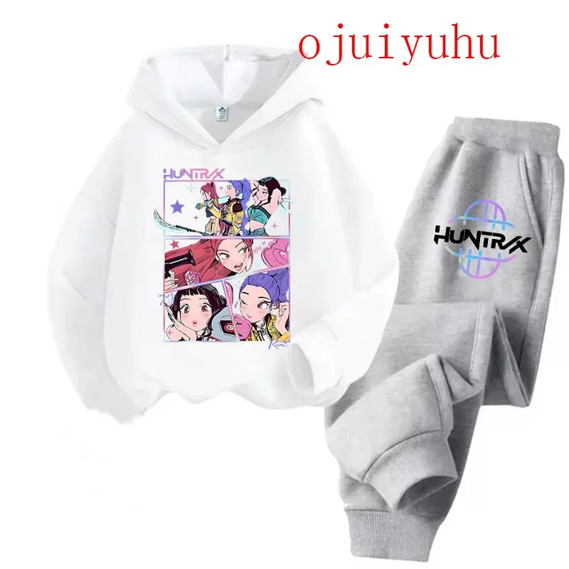 Kpop Demon Hunters Kawaii Jersey sudadera Anime Trucksuit dibujos animados niñas niño niños ropa conjuntos unisex sudaderas con capucha para niños