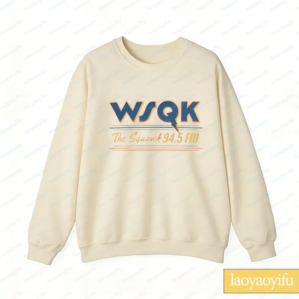 WSQK The Squawk 94,5 sudadera con Radio FM Wsqk sudaderas Unisex Vintage ciencia ficción cuello redondo 80s suéter nostálgico camisa Retro regalo