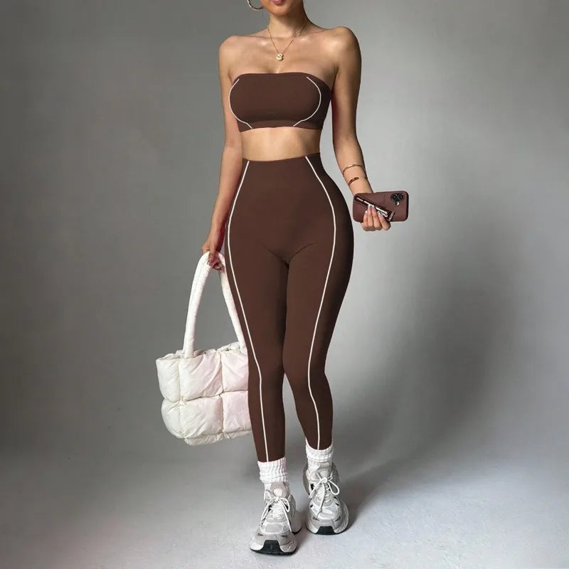 Conjunto Deportivo de 2 Piezas para Mujer: Sujetador Deportivo sin Tirantes y Leggings de Yoga de Cintura Alta con Relleno para Entrenamiento, Fitness y Gimnasio
