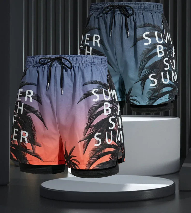 Nuevo Bañadores para hombre, pantalones cortos de baño de doble capa, antivergüenza, forrados con pantalones de playa profesionales, equipo de natación para adultos