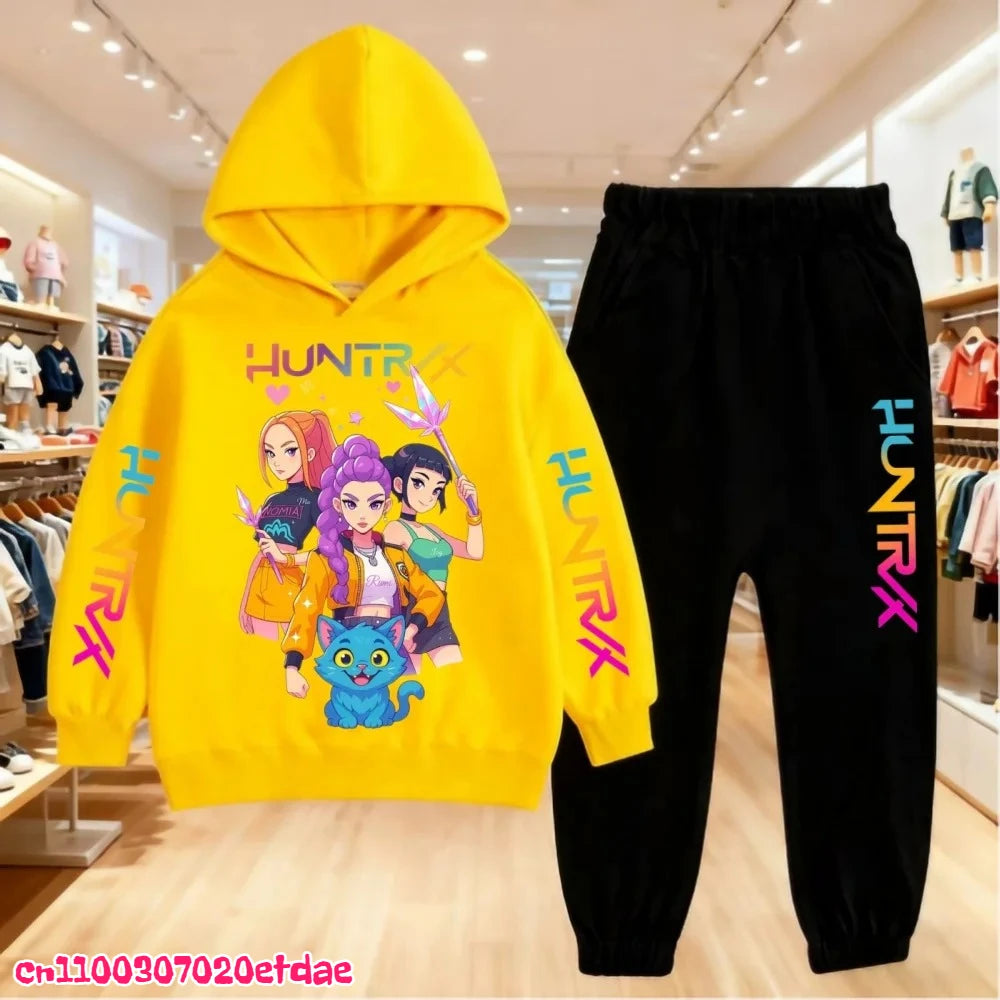 Otoño Invierno Sudadera con capucha para niños KPop Demon Hunters ropa de ocio prendas de vestir exteriores sudadera + Pantalones conjunto 3-12 años niños niñas regalo