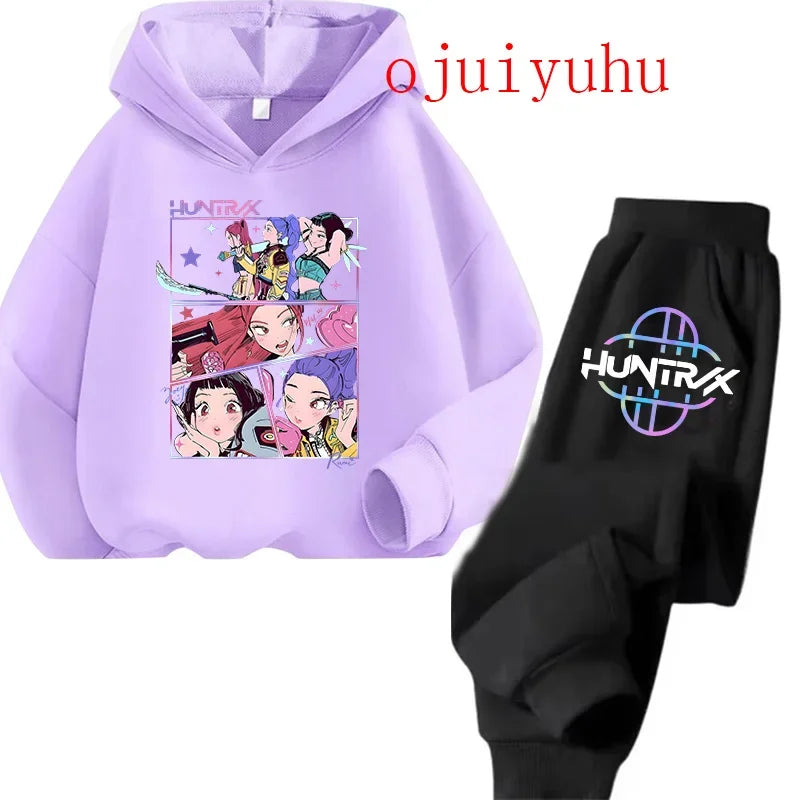 Kpop Demon Hunters Kawaii Jersey sudadera Anime Trucksuit dibujos animados niñas niño niños ropa conjuntos unisex sudaderas con capucha para niños