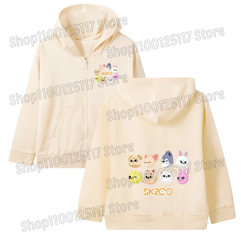 Skzoo-ropa fina de manga larga con cremallera para niñas, chaqueta con capucha de Anime, otoño y primavera, estampado de dibujos animados, ropa de calle con cremallera y bolsillo