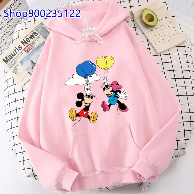 Sudadera con Capucha Estilo Harajuku para Mujer, Ropa Oversize con Estampado de Mickey y Minnie, Sudadera Hip Hop, Sudadera con Capucha con Corazón de San Valentín, Regalos