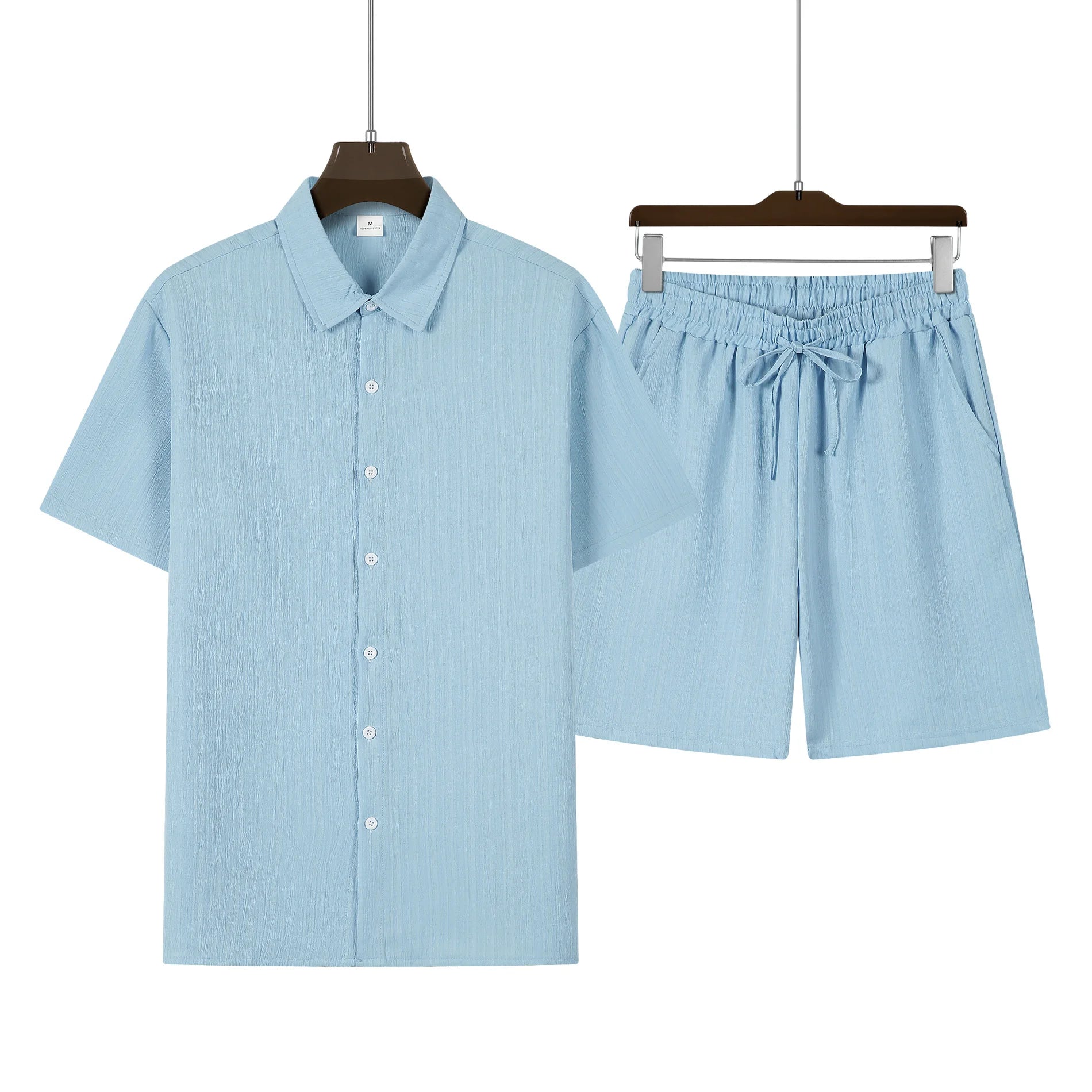 Traje de playa a la moda para hombre, camisa informal para deportes al aire libre, pantalones cortos holgados de manga corta de color sólido, 2 piezas, nuevo estilo, verano, 2024