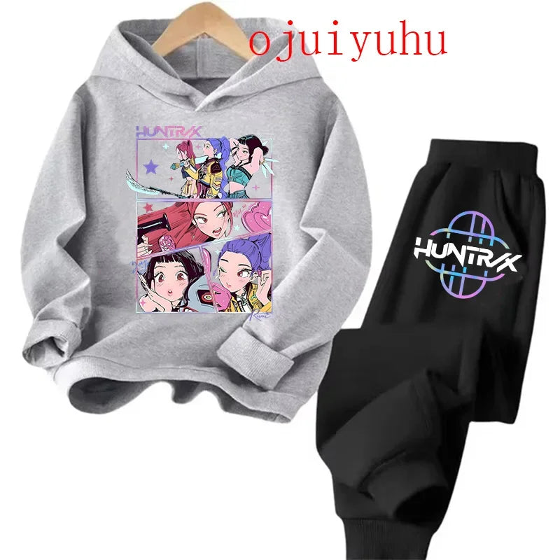 Kpop Demon Hunters Kawaii Jersey sudadera Anime Trucksuit dibujos animados niñas niño niños ropa conjuntos unisex sudaderas con capucha para niños