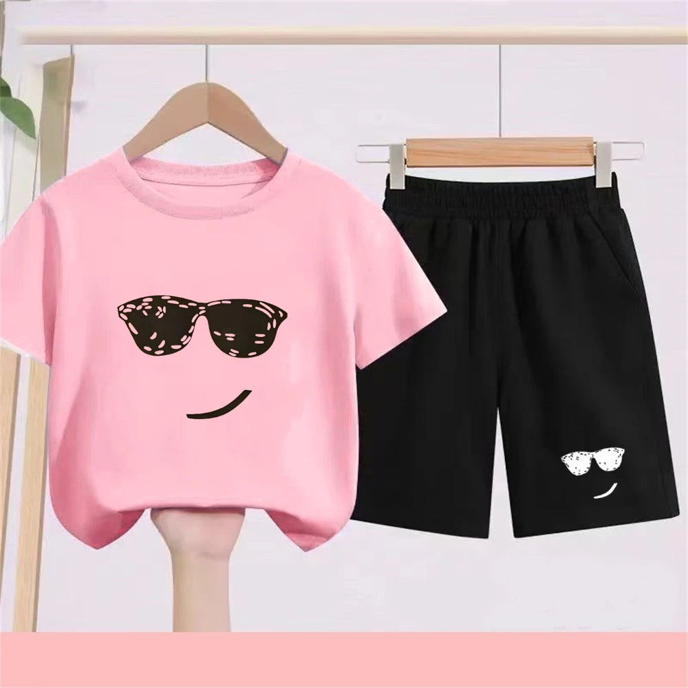 Camiseta de verano para niños de 3 a 12 años, conjunto de camiseta blanca y pantalones cortos, 2 uds., conjunto fresco y refrescante de manga corta con estampado para niños